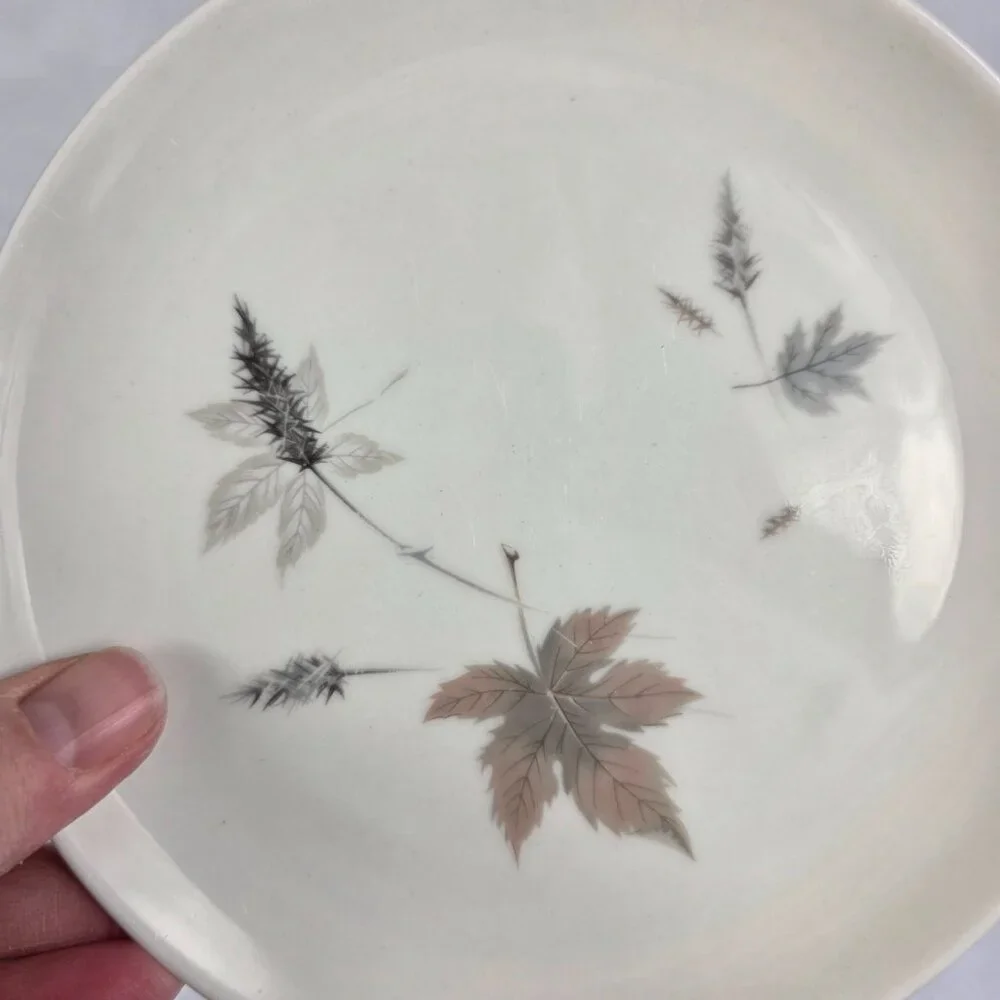 FOUR Royal Doulton Tumbling Leaves Bread Plates Gray & Pink Leaves